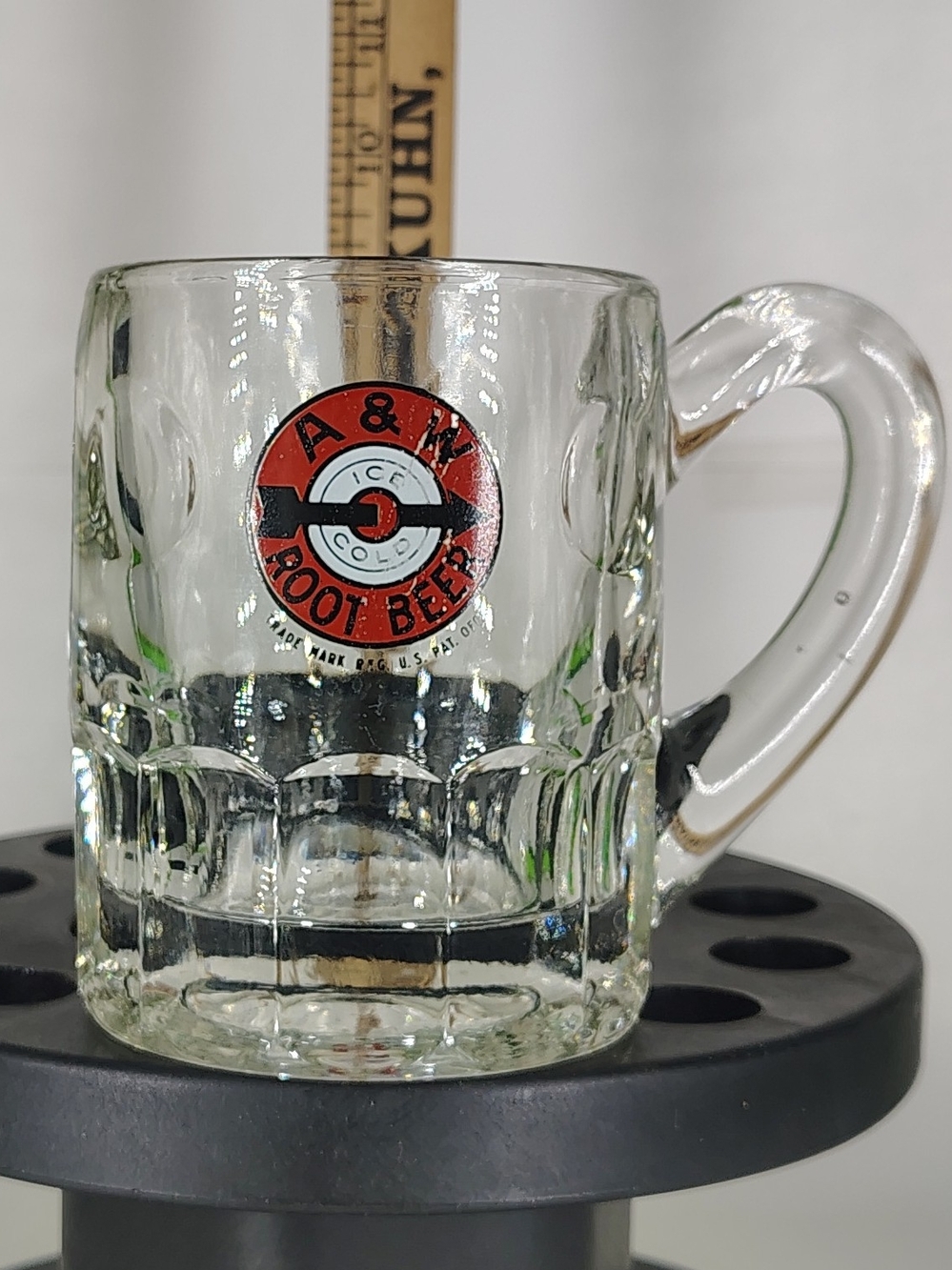 Vintage A&W Root Beer Heavy Clear Glass Mug Arrow Bullseye Logo 4.5 Inch Tall